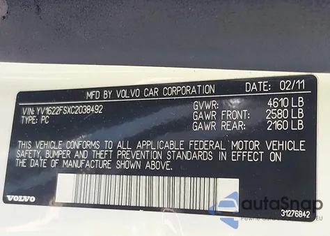 2012 Volvo S60 T5 from USA, damaged, VIN YV1622FSXC2038492